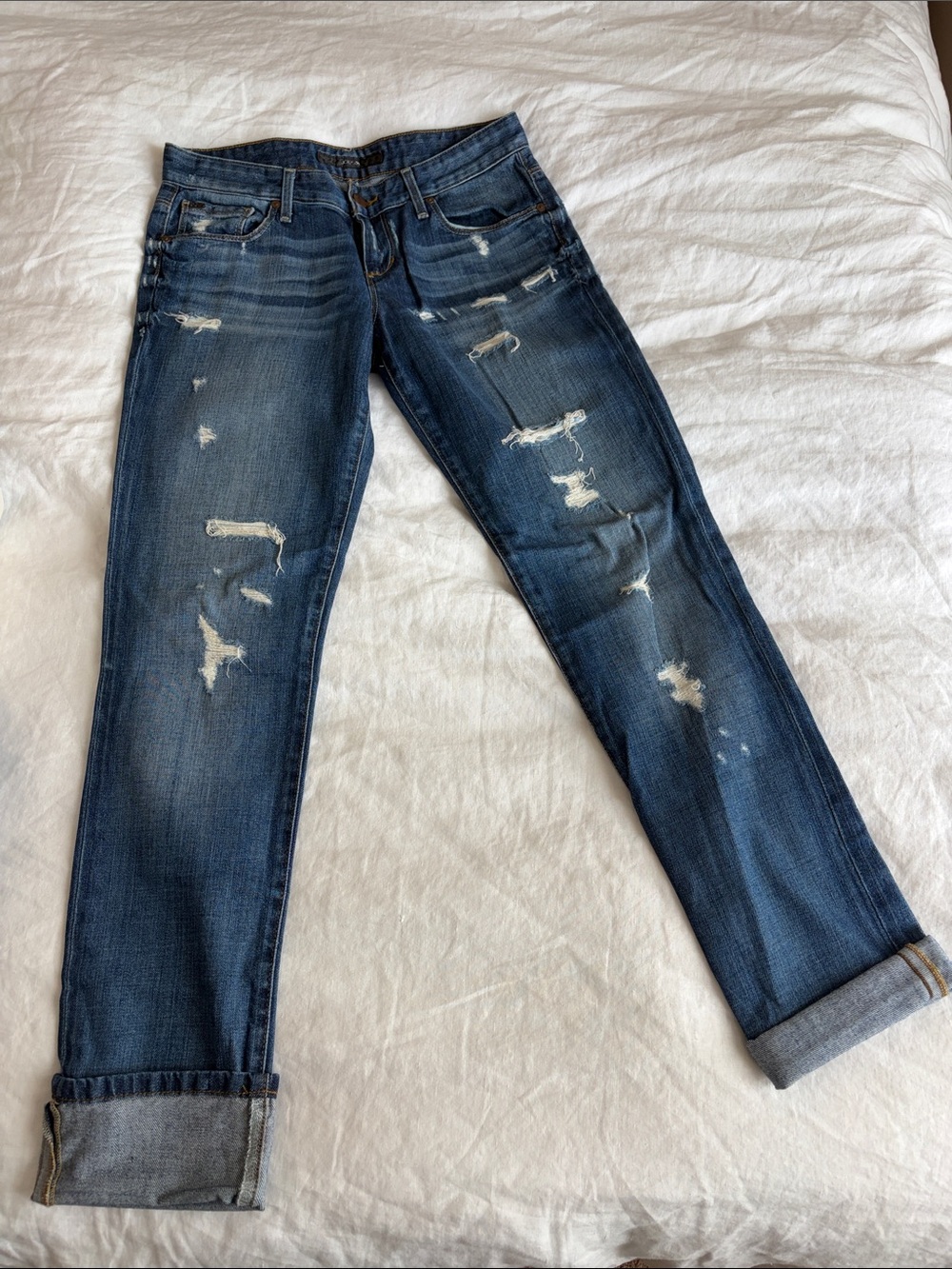 Joe's Jeans Distressed Medium Dark Blue Boyfriend Jeans
